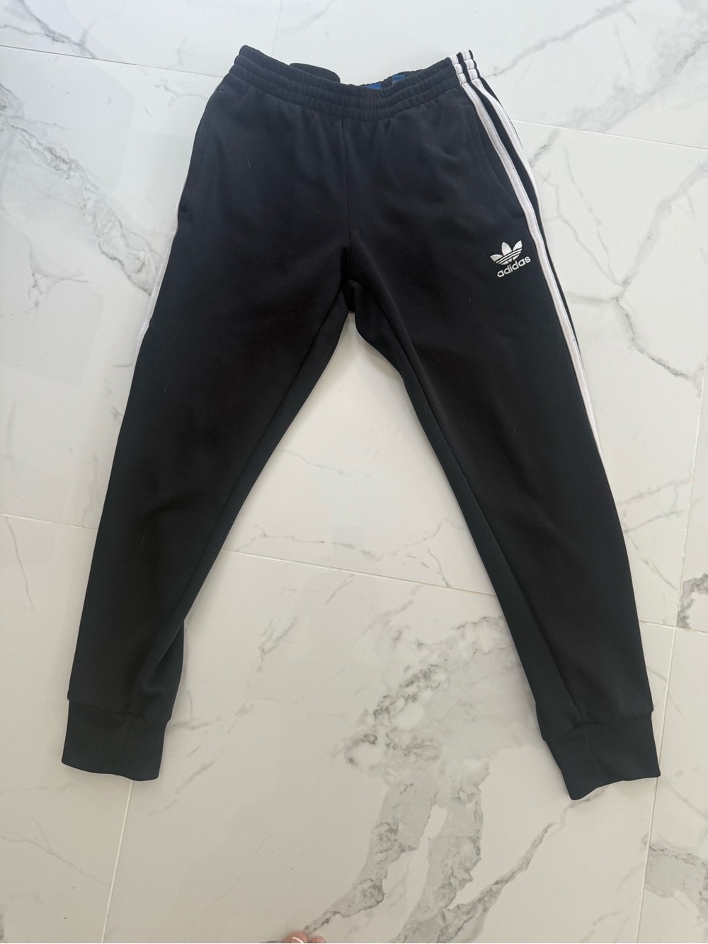 adidas Black Jogger Sweatpants with White Three-Stripes